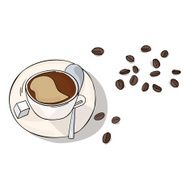 Coffee in cup and beans vector illustration