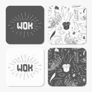 Square coaster templates with doodle wok pattern and