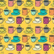 Seamless pattern with tea and coffee cups