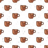 Watercolor hand draw vintage textured coffee cup seamless pattern