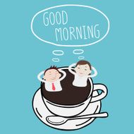 Businessman &amp; Businesswoman thinking good morning on a cup - Vector N2