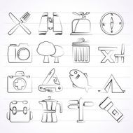 Camping tourism and travel icons