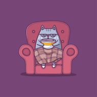 Cat sitting in chair and drinking coffee