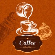 Vintage coffee background Hand drawn sketch illustration Menu N3