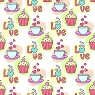 Seamless background with cake and tea