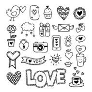 Hand drawn love icons and symbols