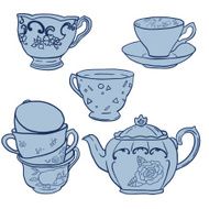 Vector set with teapots and teacups