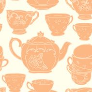 Vector seamless pattern with teapots teacups spoon N2