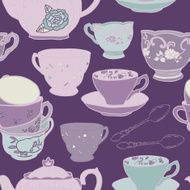 Vector seamless pattern with teapots teacups spoon N3