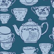 Vector seamless pattern with teapots teacups spoon N4