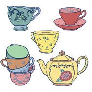 Vector set with teapots and teacups N2