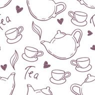 Seamless pattern with hand drawn tea cup and teapot Outline