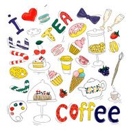 Hand draw sweets Set with berries and pastries Vector illustrt