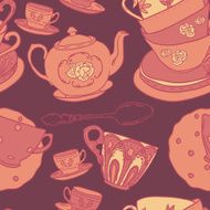 Vector seamless pattern with teapots teacups spoon N7