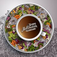 Vector illustration with a Cup of coffee Halloween doodles