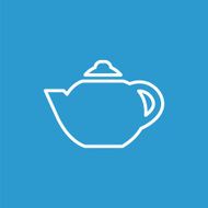 teapot outline icon isolated white on the blue background
