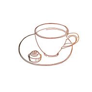 Coffee cup with candy at saucer vector sketch