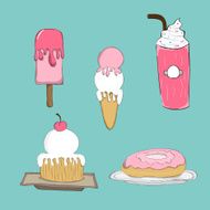 Collection of cute cartoon ice cream and cake donut