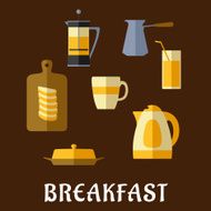 Breakfast food and drinks flat icons
