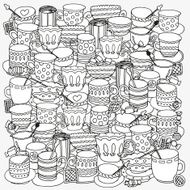 Pattern for coloring book with cups and mugs