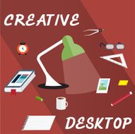 creative desktop with book in form of smartphone flat design N7