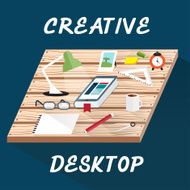 creative desktop with book in form of smartphone flat design N8