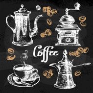 Hand drawn sketch coffee set Vector illustration Chalkboard me