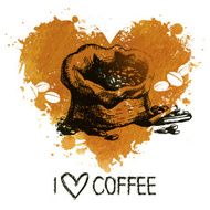Hand drawn vintage coffee background with splash watercolor hear N2