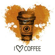 Hand drawn vintage coffee background with splash wat