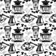 Vintage coffee seamless pattern Hand drawn vector illustration