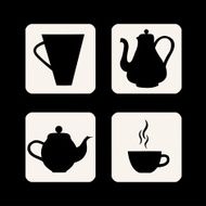 Icon set with cups and teapot