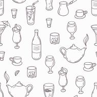 Seamless pattern Outline style drinks Background with beverages in black