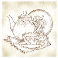 Hand made sketch of tea sets Vector illustration
