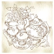 Hand made sketch of tea sets Vector illustration N2