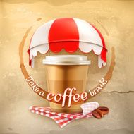 Cup of coffee with stain vector advertising for cafe