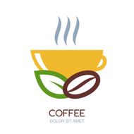 Vector logo desig Cup of coffee green leaf coffee bean
