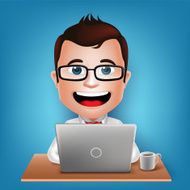 Busy Businessman Cartoon Character Sitting Working N2
