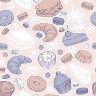 Vector illustration seamless drawn in sketch style set sweets