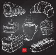 confectionery set of vector sketches on chalkboard