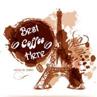 Grunge coffee poster with Eiffel tower painted by stylize