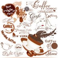 Grunge coffee labels signatures and elements set