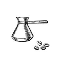 Coffee percolator and beans