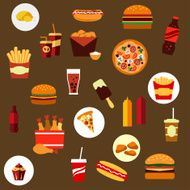 Takeaway and fast food flat icons