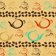 Seamless background with coffee beans cups and kettles N2