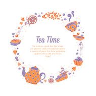 Elegant set of hand drawn tea and cakes