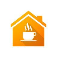 Orange house icon with a coffee cup