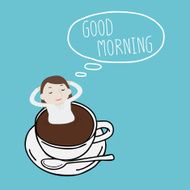 Businesswoman thinking good morning on a cup - Vector