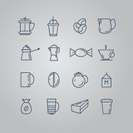 Set of line icons Coffee Turk French press cup milk