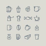 Set of line icons Coffee Turk French press cup milk N2