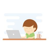 Boy in front laptop